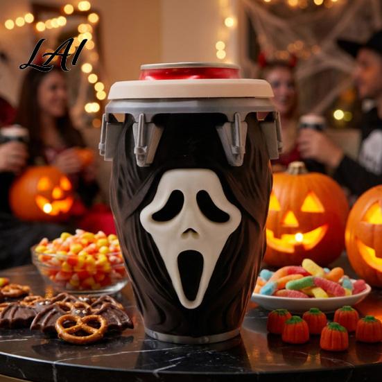 Beverage Can Holder 3D Printed Scream Cup Holder Halloween Ghost Face Drink Mask Sleeve Figurine Spooky Desktop Ornament for Holiday Home
