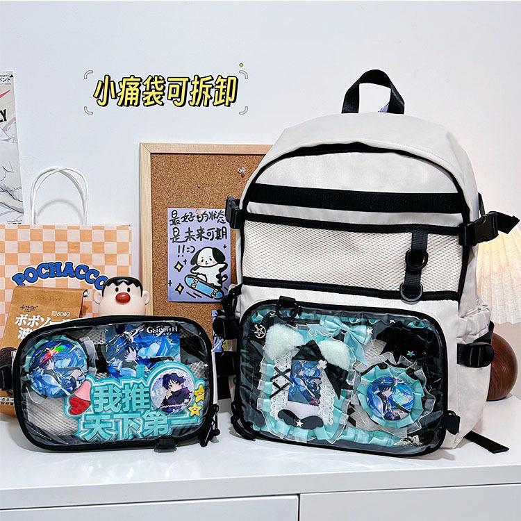 

Original pain bag transparent backpack Japanese high school college student trendy schoolbag large capacity casual versatile backpack men белый