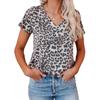 Women's T-Shirt Spring Summer Gray Black Leopard Print V Neck Short Sleeve Slim Casual Daily Top