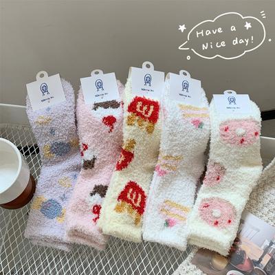 Cute Coral Fleece Socks Plush Cotton Socks Thickened Home Sleep Warm Fluffy Floor Socks Winter