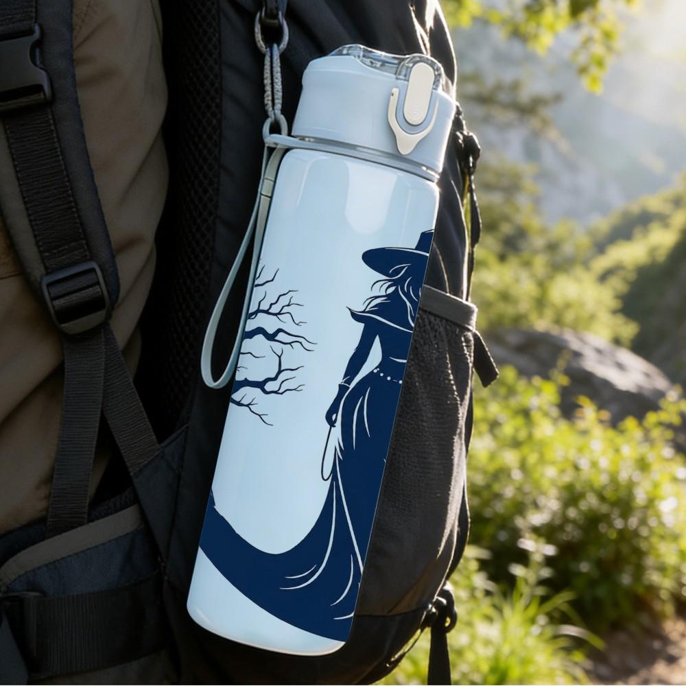 1PC Witch Silhouette Crow Bird 750ml Color Plastic Sports Water Bottle Leakproof Flip Straw Lid Suitable for Sports Office Home Use