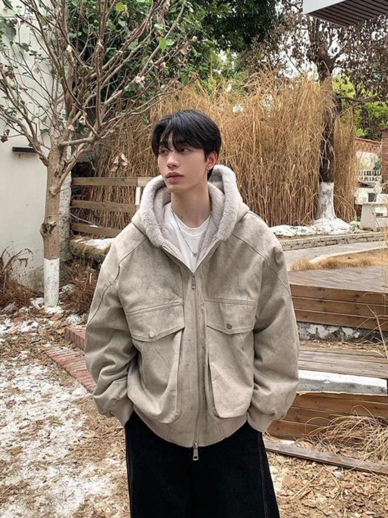 Trendige Herren Retro Marmor Baumwolljacke - Mit Samt für Winterwärme