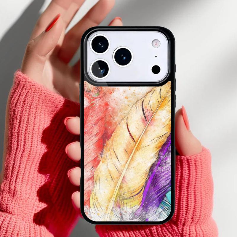 Watercolor Feather Pattern Design Phone Case for iPhone 17 Air 16e 15 14 13 Pro Max Back Cover for 12 11 Pro Coque
