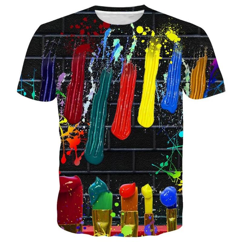 Fashionable and Colorful Tie Dye Graffiti 3D Printed Men's Round Neck Short Sleeved T-shirt