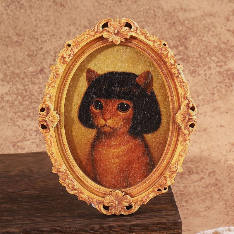 

1Pc Mini Oval Retro Wooden Photo Frame Fridge Magnet Funny Cat & Haircut Modern Kitchen Decor Durable Refrigerator Ornament
