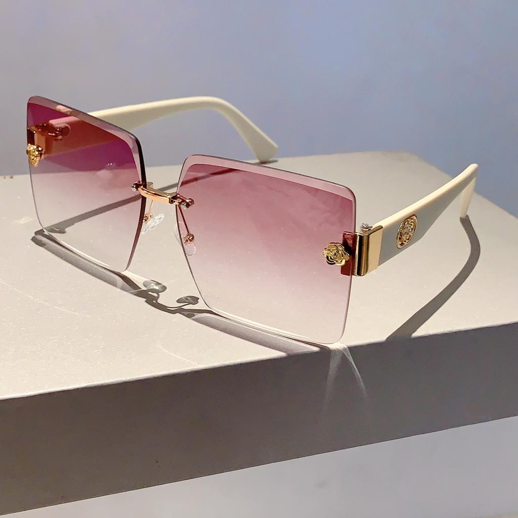 Rimless Square Sunglasses  New Oversized Stylish Gradient Multicolor Eyewear Trendy Women Brand Design Vintage Shades