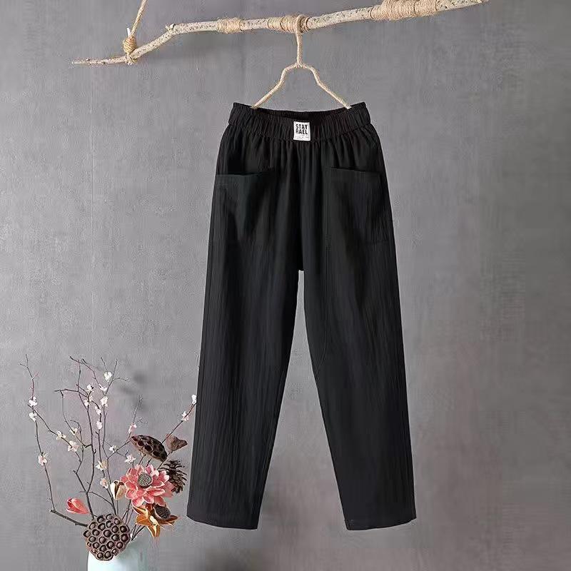 Women's Summer Cotton & Linen Slimming Straight-Leg Pants - Solid Color, Trendy & Versatile, Nine-Point Length