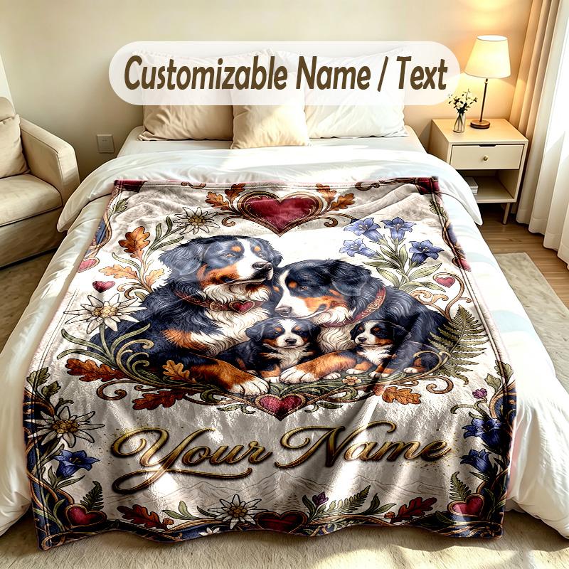 Floral Theme Custom Blanket Personalized Name & Text Customized Soft Warm Throw Blanket Home Decor