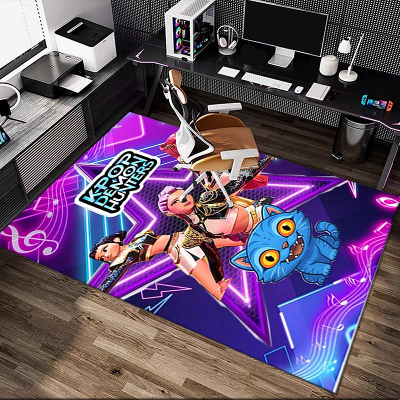 1pc Kpop Demon Hunters Carpet for Room Floor Mat, Comfortable Office Chair Printed Area Rug, Beautiful Hotel Rug