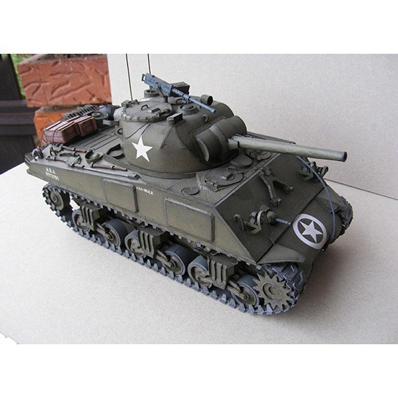 

1:25 США. Sherman M4A3 Средний танк DIY 3D модель бумажной карты Строительные наборы Строительные игрушки Развивающие игрушки Военная модель зелёный