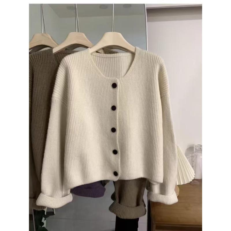 Crew neck casual sweater women's cardigan spring and autumn new lazy wind long-sleeved knitted sweater high-end top