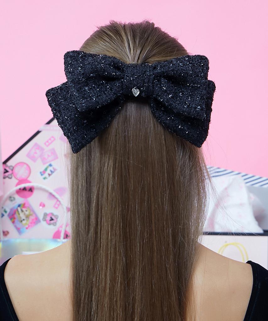 Vvv Check Glitter Tweed Ribbon Hairpin_Black