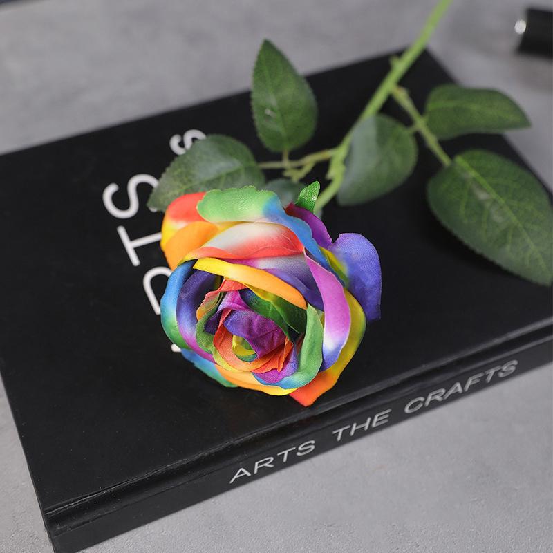 

3Pcs Realistic Touch Colorful Artificial Roses Flowers Rainbow Lifelike Silk Roses Flowers Non-Fading Plastic Fake Flowers Multicolor