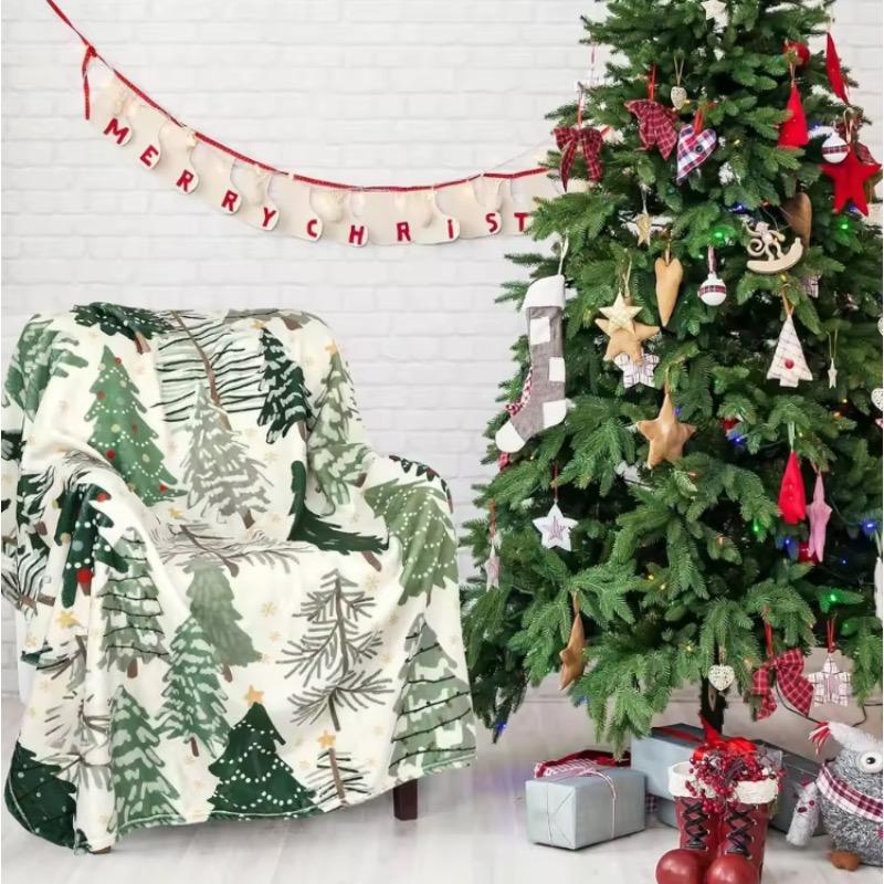 Christmas Tree Blanket Watercolor Green Forest Soft Blanket Suitable for Winter Home Chair Sofa Bed Gift for Family and Friends