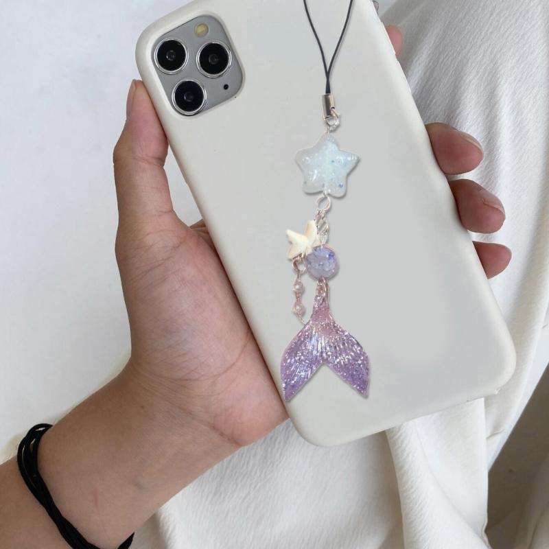 Fashion Fish Tail Shell Bead Pendant Phone Straps Lanyard Pocket Keychain Strap Backpack Charm Car Key Decoration Chain