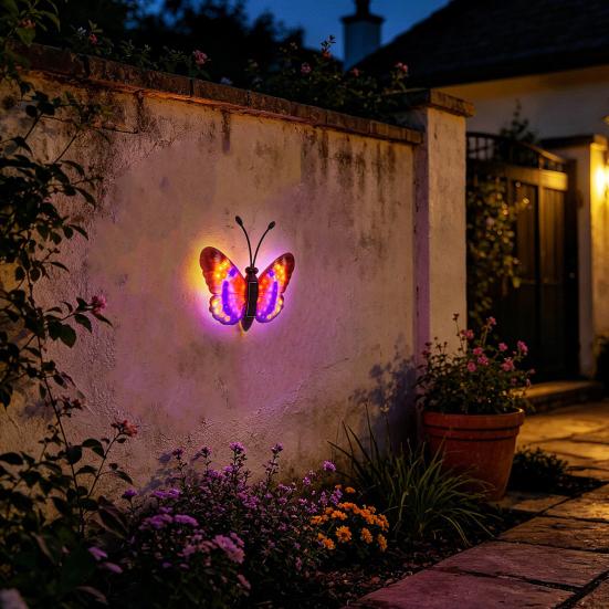 Solar Butterfly Garden Light, Color Changing LED Wall Lamp, Waterproof Outdoor Decoration for Lawn Yard Patio Decor