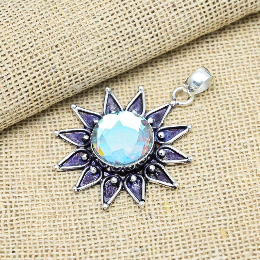 Dazzling Mystic Topaz Gemstone 925 Sterling Silver Jewelry Handmade Pendant Gift For Women