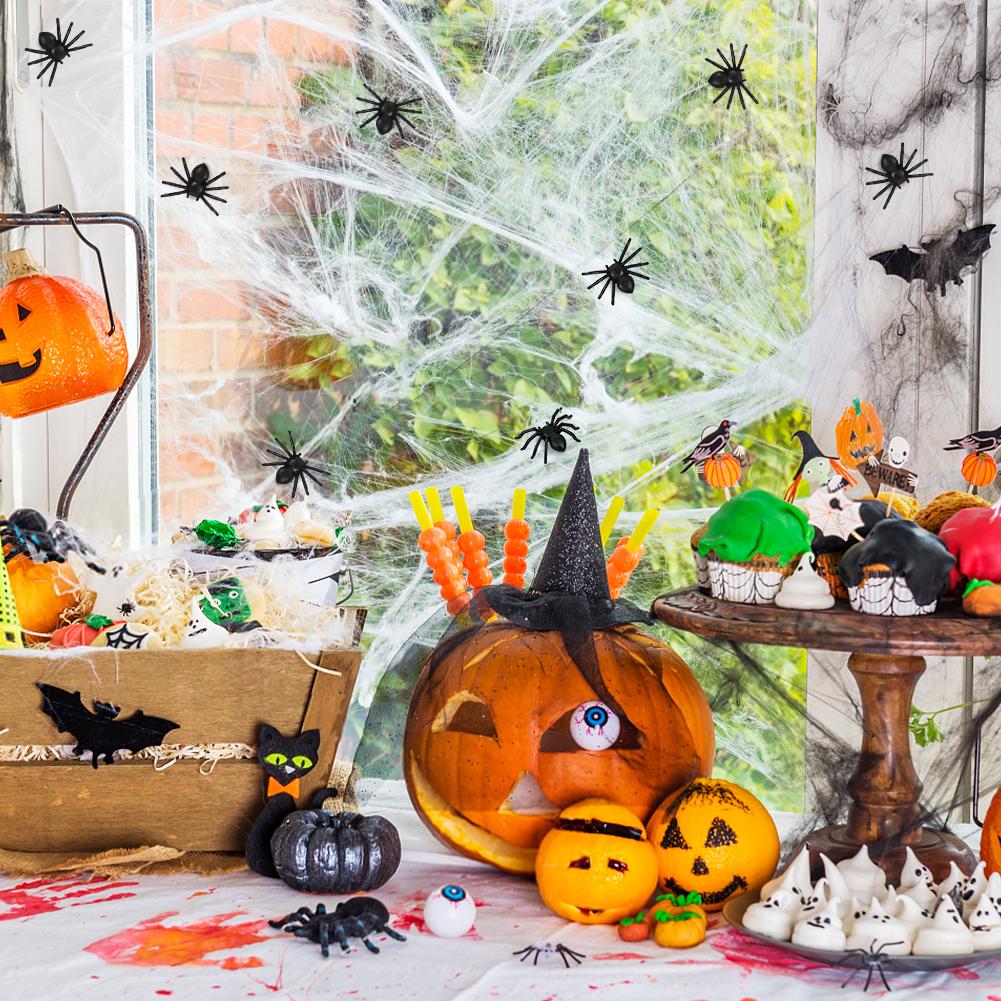 

100pcs Halloween Spiders Decorations Small Black Luminous Plastic Spiders Haunted House Spider Decoration Simulation Tricky Toy чёрный