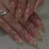 24 Peças Unhas Postiças Francesas Amêndoa Douradas Simples Ovais Cobertura Total Pontas de Unha Press-On Unhas Postiças Usáveis