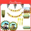 Colorful Excavator Birthday Party Supplies With Fun Tableware For Kids Celebration