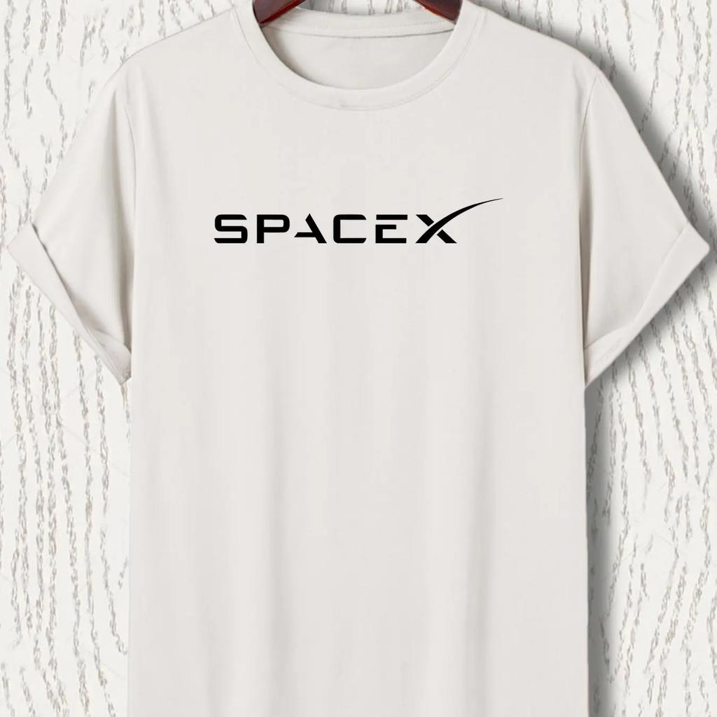 Herren Sommer Mode Lässig Locker Übergröße SPACEX Buchstabenmuster Gedruckt Rundhals Kurzarm T-Shirt Top