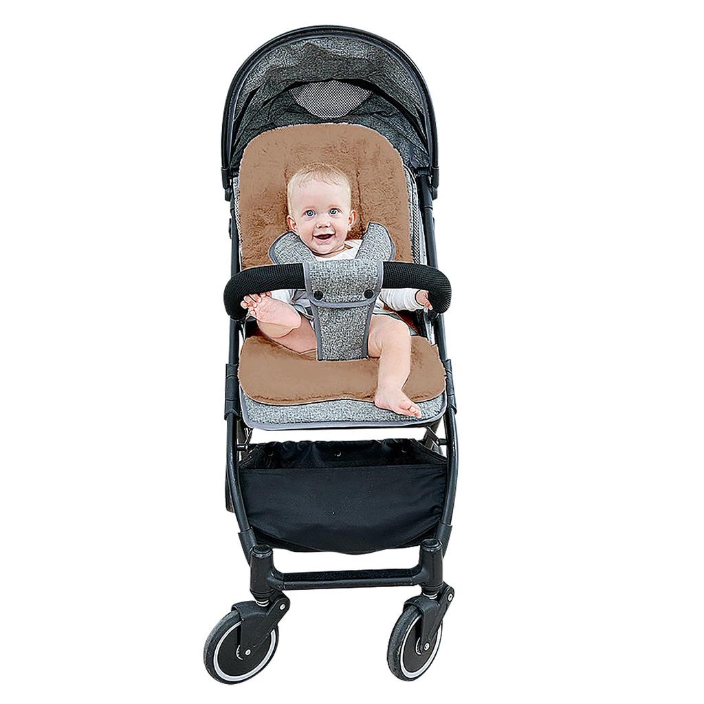 Winter Stroller Seat Cushion, Thick, for Stroller Car Seats and Baby Chairs, with Backrest, Warm, Fluffy, Faux Fur Fabric, Washable, Solid Color, for
