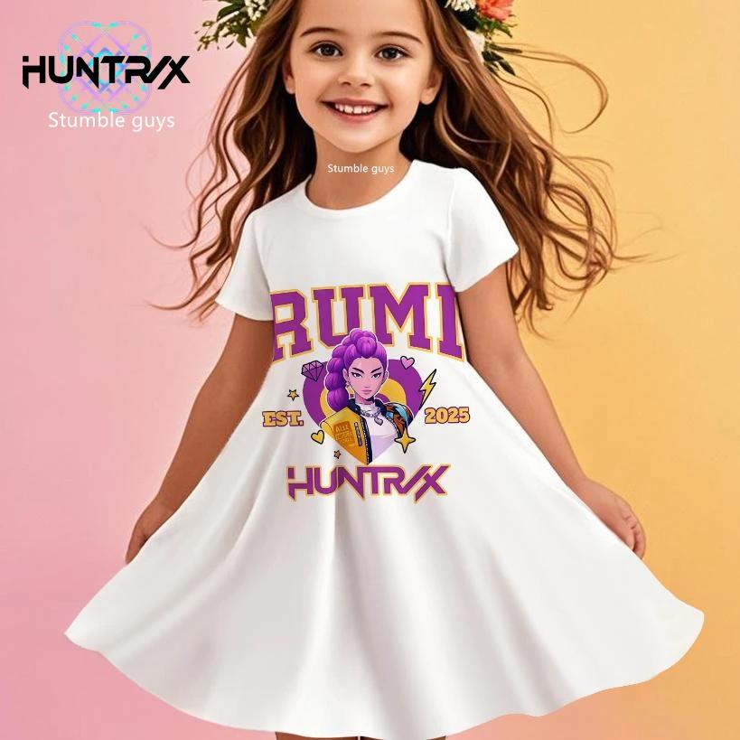 

Kpop Demon Hunters Kids Girls Dress Summer Cartoon Anime Lovely Princess Beach Dress Casual Nightgown 100