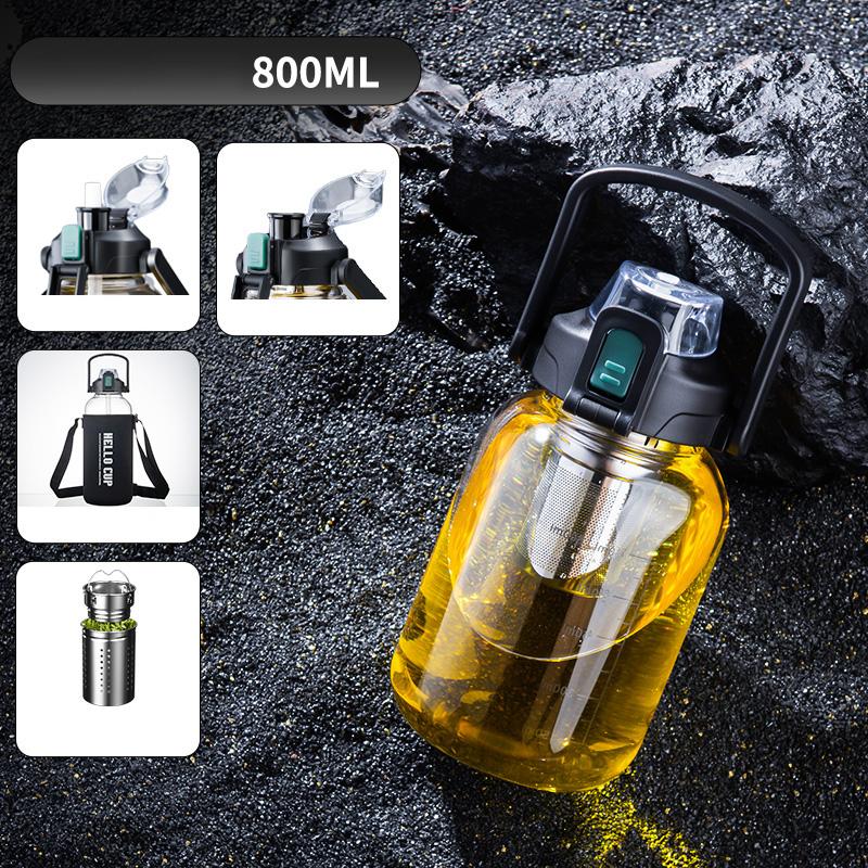 

Стеклянная чашка с ручкой для занятий на открытом воздухе, двойная, для питья, прозрачная, простая и портативная кружка для разделения чая и воды, посуда для напитков 800-2000ml