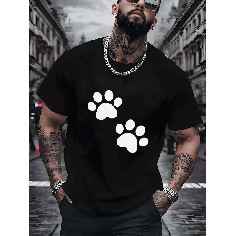 Men's T - Shirt Casual Street Style Paw Print Pattern Adult Daily Wear Mens Fashion Trendy Casual T - Shirt for Men Daily Outfit