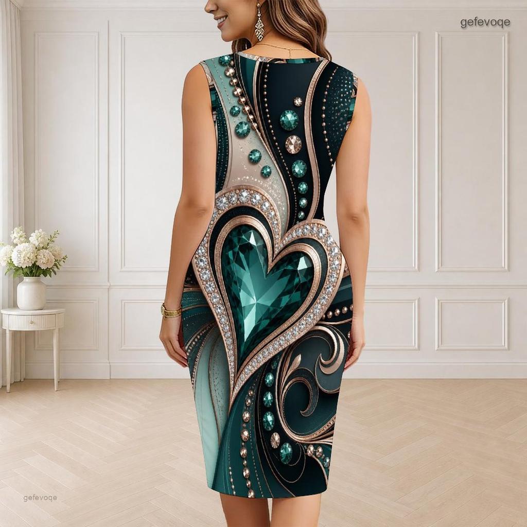 Women Plus Size V Neck Sleeveless Black Printed Bodycon Midi Dress