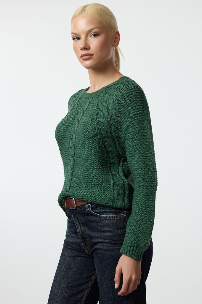 Women's Fashion Stylish Sweater Emerald Green Soft Textured Hair Braided Seamless Knitwear Sweater