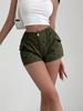 Rose Beauty A Women's Y2K Street Elastic Waist Flap Pocket Side Cargo Shorts Solid Color Simple Casual Shorts For Daily Wear