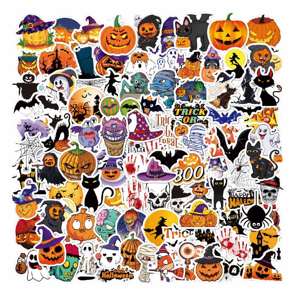 100 Pieces Halloween Pumpkin, Scary Stickers, Cake Stickers For Tableware, Notebook, Luggagen