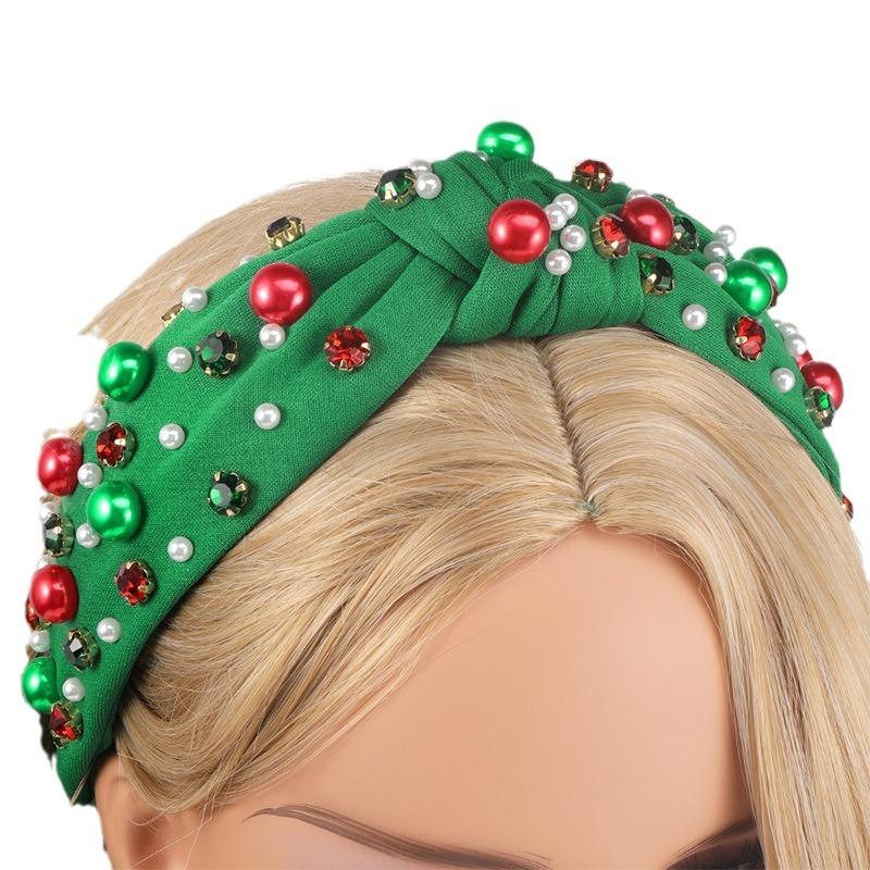 Jeweled Headband with Embellished Crystals and Pearls Knotted Headband Xmas Gift For Girls Christmas Headband Accessories