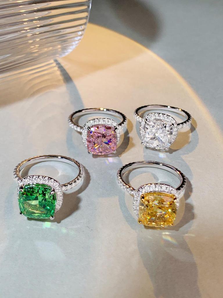 Pink Diamond Zircon Ring: S925 Sterling Silver, 5 Carat, Full Pave, European American Style