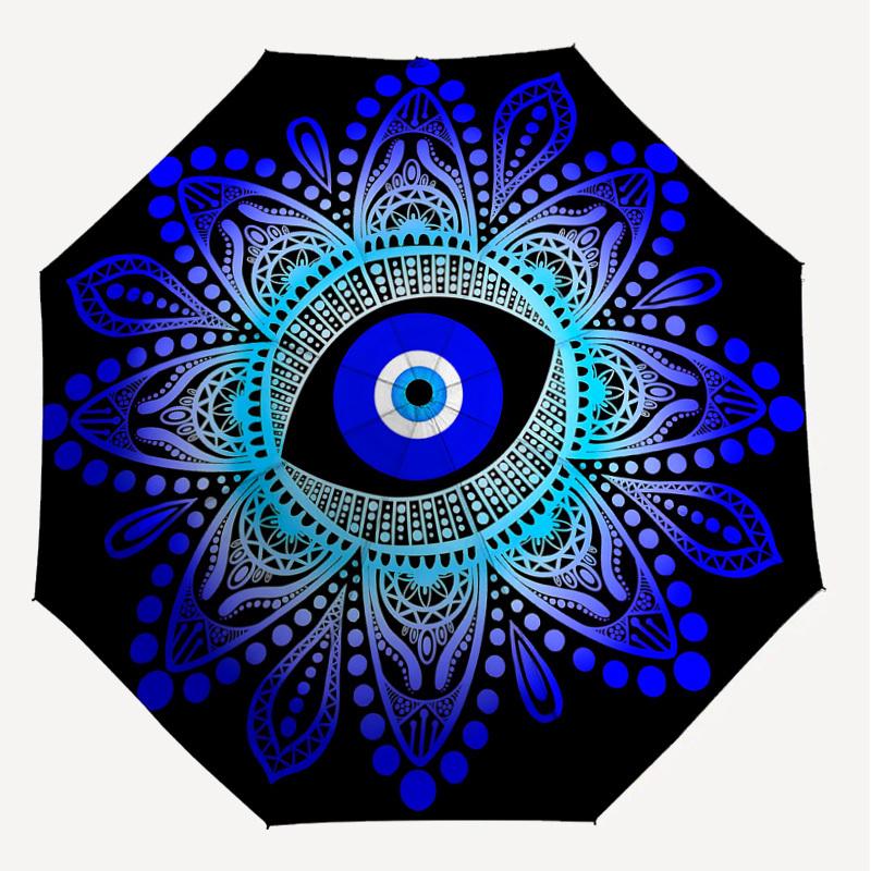 1pc Eye Mandala Automatic Open/Close Umbrella with Windproof, 8-Rib Sturdy Canopy, Durable Ribs, Fashionable Design1239A