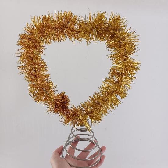 Tinsel Fringe Christmas Tree Topper Metallic Golden Star/Moon/Heart Christmas Treetop Ornament for Xmas Tree Decoration Holiday Party Supplies