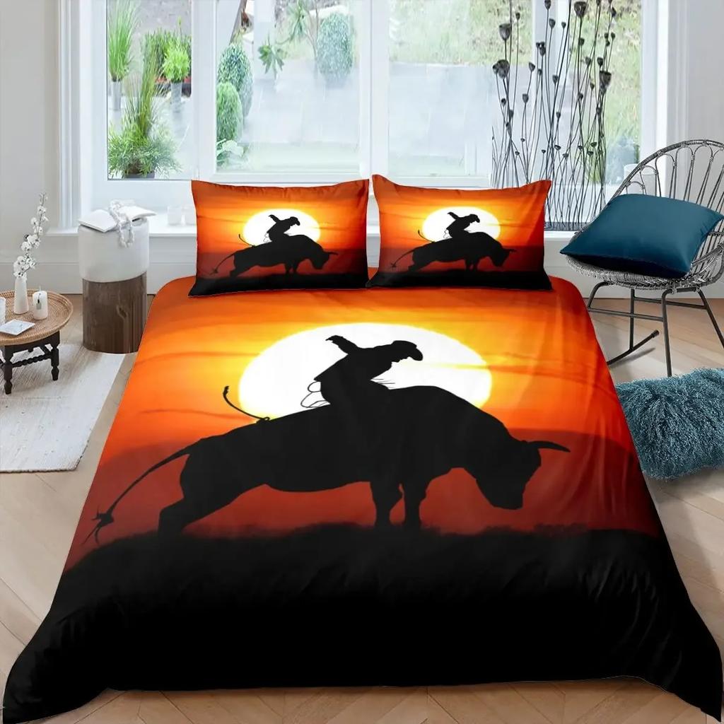 Western Cowboy Duvet Cover Set Vintage Farmhouse Bedding Set For Kids Boys Teens Queen Size Soft 2/3Pcs Polyester Quilt Cover