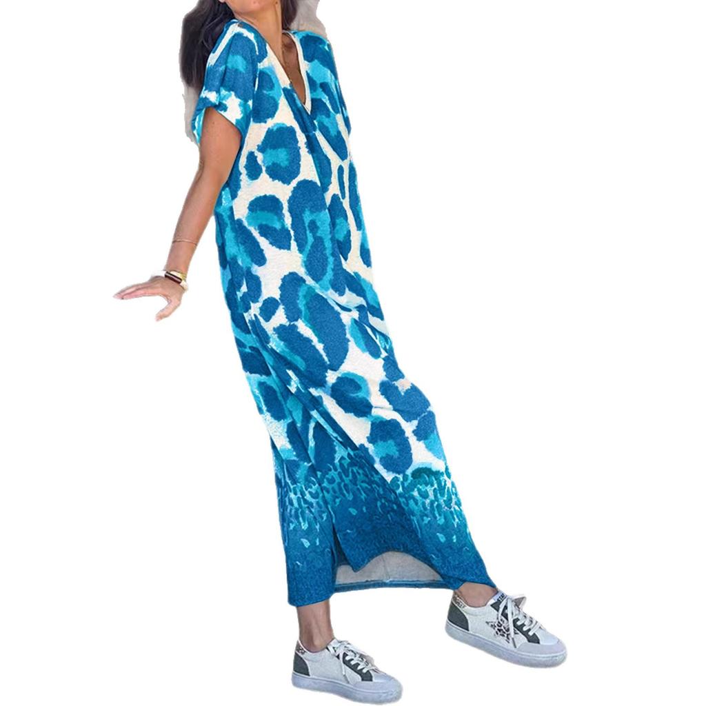 Personalized Casual 3D Printed Summer New Style V-neck Loose Short-sleeved Dress