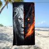 Dual-Faced Lion Beach Towel, Flaming Two-Tone Art Quick-Dry Sand-Free Microfiber Bath Towel for Pool, Travel and Home Decor