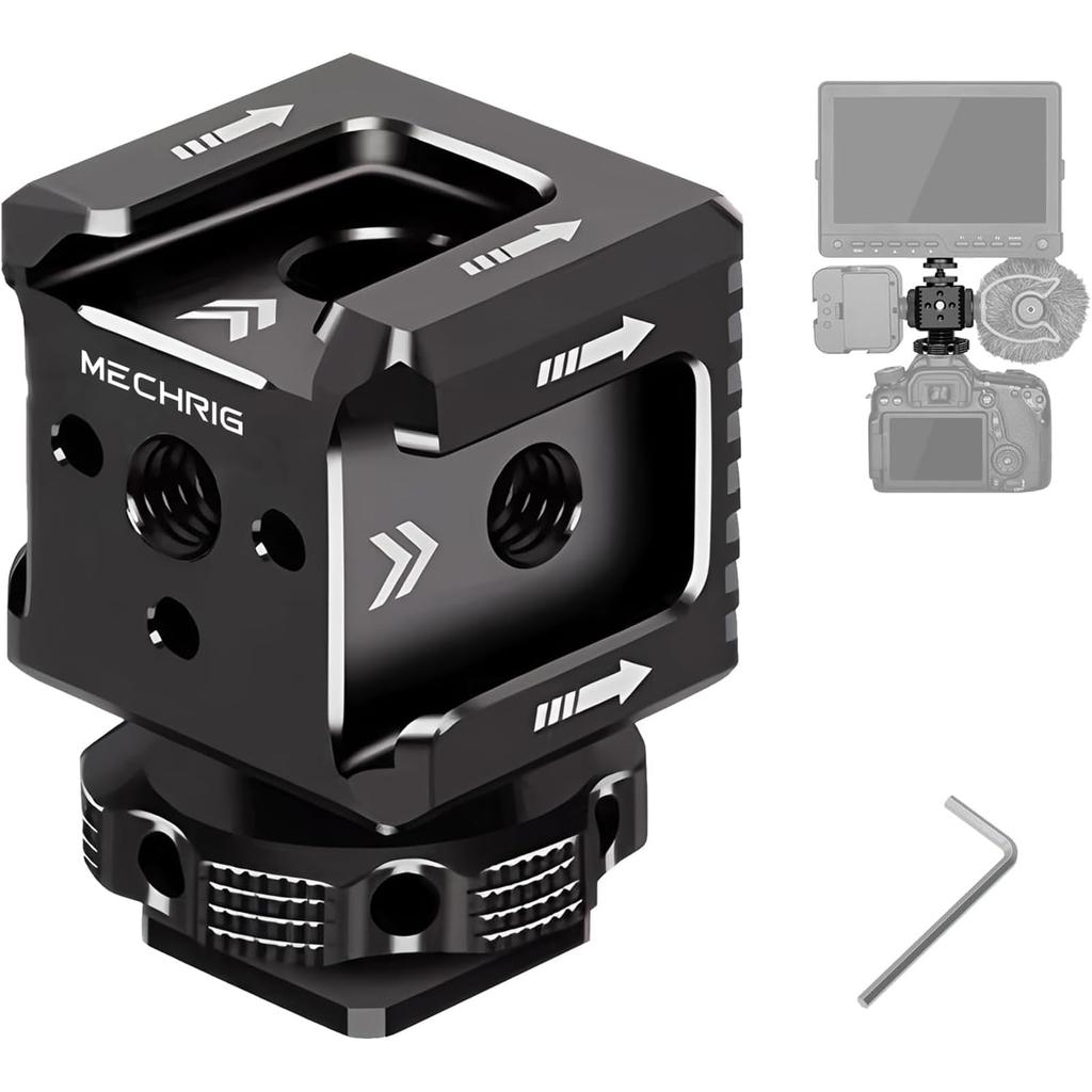 Mechrig Triple Cold Shoe Mount with Screw Aluminum Camera Hot Shoe Extension Cold Shoe Mount for LED Video Light Monitor Microphone Camera Cage