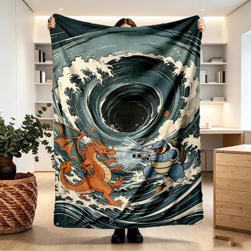 Charizard VS Blastoise Print Blanket - Soft & Comfortable, for Bedroom, Travel, Sofa, Home Decoration - Birthday Christmas Gift for Friend