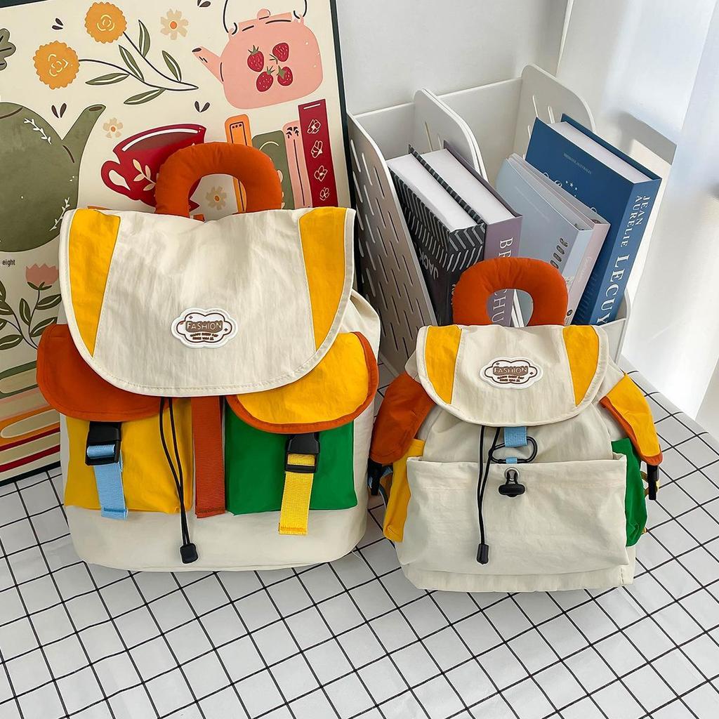 Colorblock Rucksack - Damen Doppel-Schultertasche für Studenten, Trendig und Geräumig für Schule und Hochschule