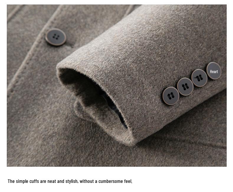 Men's Mid-Length Double-Sided Cashmere Coat with Detachable Down Liner, Casual Wool Suit for Middle-Aged