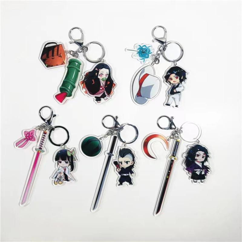 Demon Slayer Keychain Acrylic Charm with Sword Tanjiro Zenitsu Nezuko Anime Cosplay Accessories