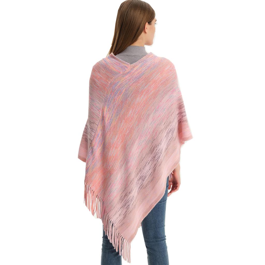 Spring and Autumn V-neck Fringe Knitted Shawl