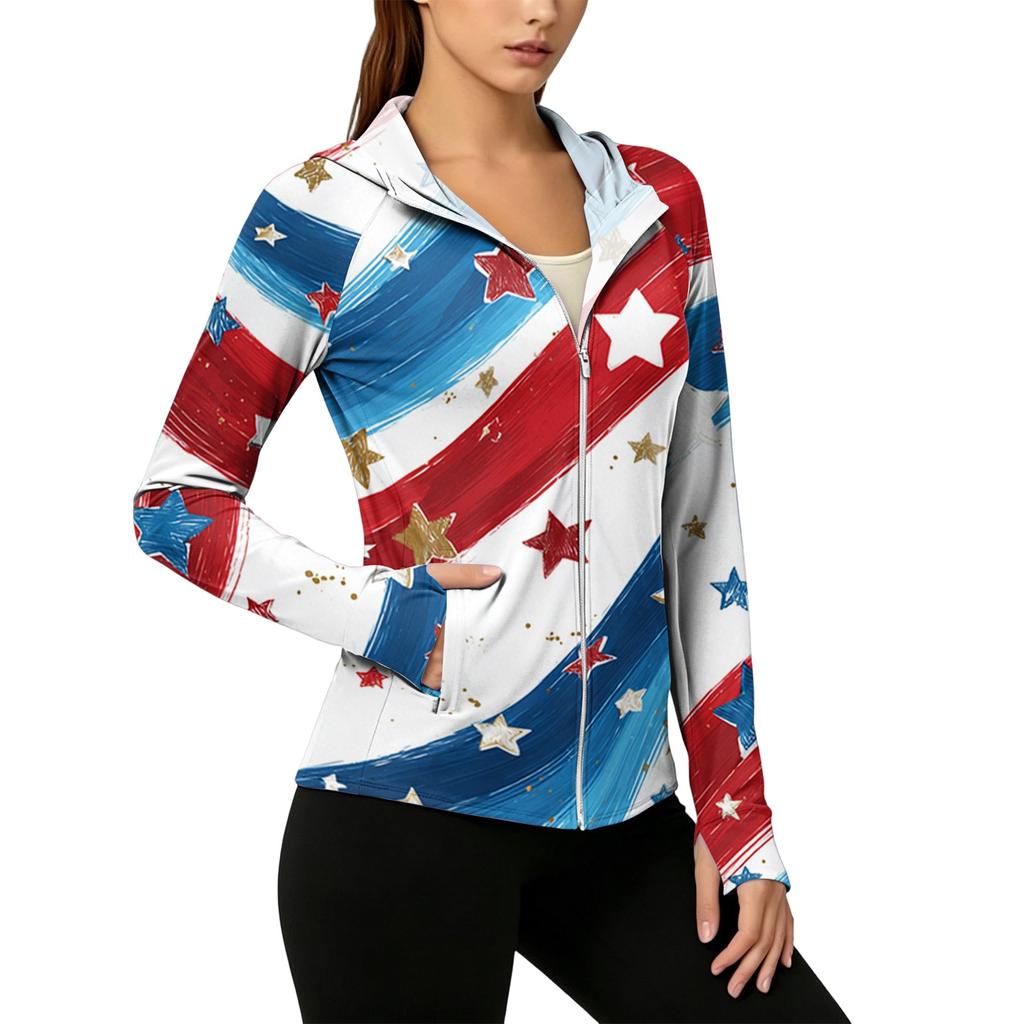 Women's Full Zip Hooded Jacket with Pockets Long Sleeve Lightweight Sun Protection Outerwear for Outdoor Activities