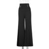 New Women's High Waist Black Straight Wide Leg Pants, Polyester Blend Patchwork Lightweight Trousers for Office & Street Fashion