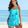 Women's Shoulder Strap Swimsuit Black Shadow Print Bikini Tankini Swimsuit