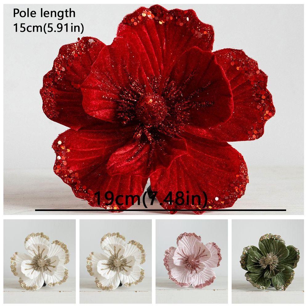 Velvet Fabric Glitter Christmas Flower Sparkling Christmas Tree Magnolia New Year